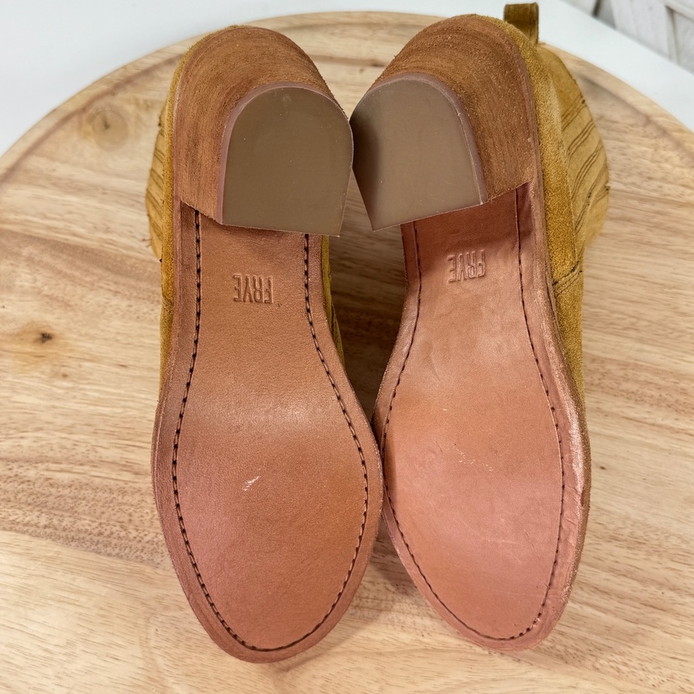 Frye Alton Suede Chelsea Ankle Boots Bootie Block Heel Tan Womens Size 7.5‎ - Picture 7 of 11